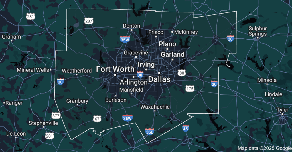 Map of the Dallas–Fort Worth metroplex